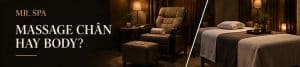 Ảnh minh họa đối chiếu ghế massage chân và giường massage body trong không gian spa.
