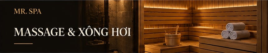 Ảnh minh họa khu xông hơi với ghế gỗ, khăn trắng và ánh sáng ấm.